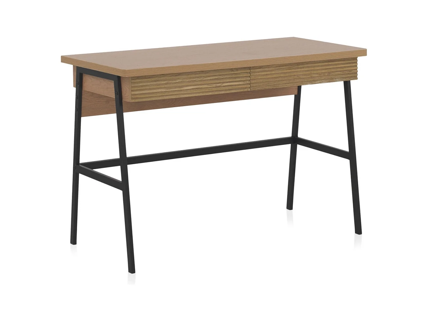 Bureau en placage de frêne naturel avec pieds en métal noir