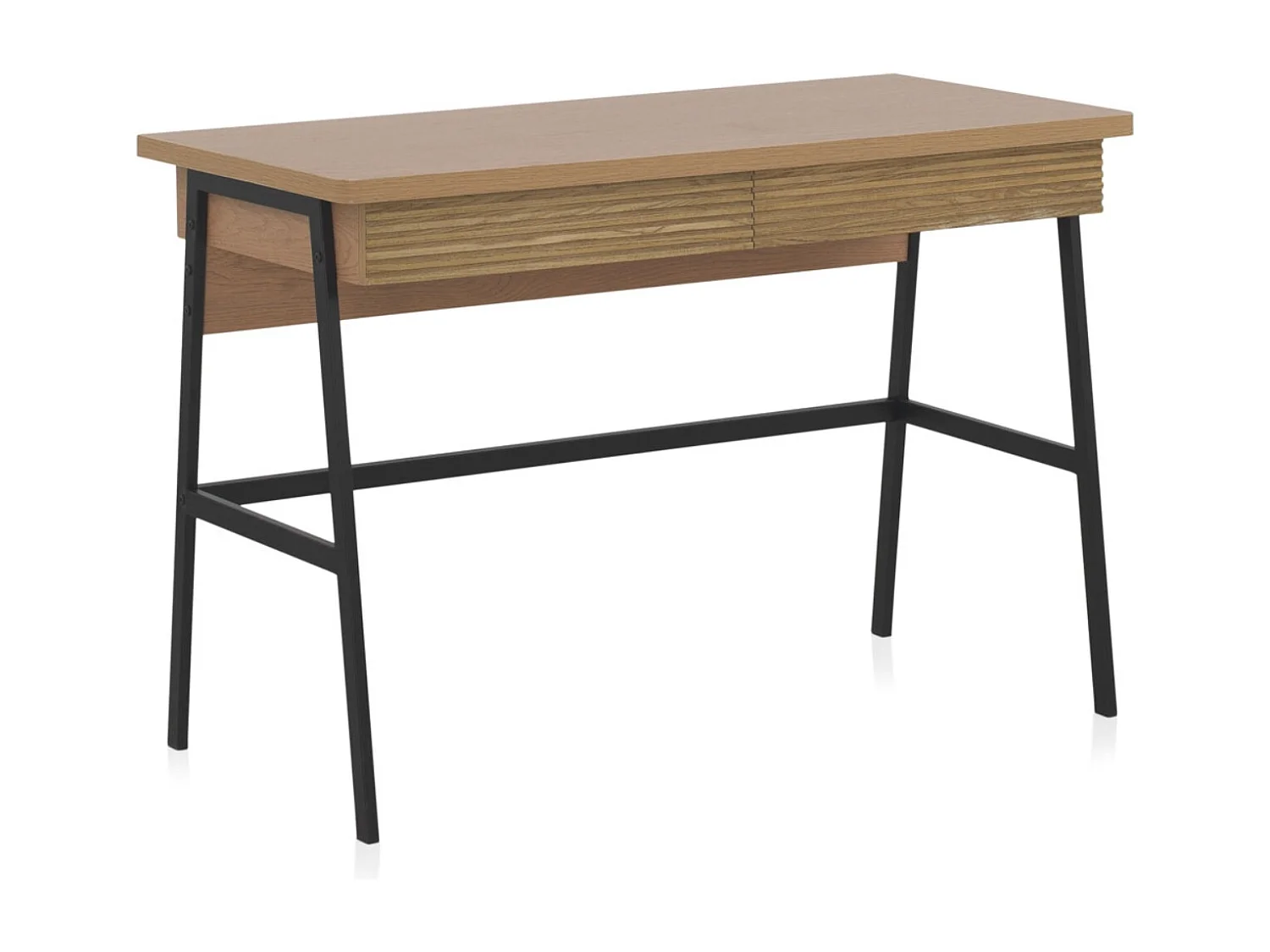 Bureau en placage de frêne naturel avec pieds en métal noir