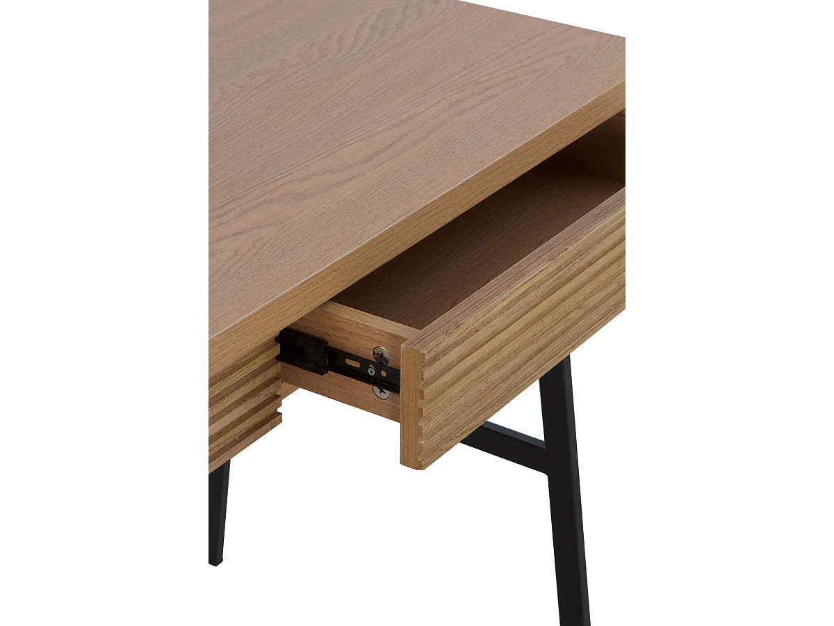 Bureau en placage de frêne naturel avec pieds en métal noir