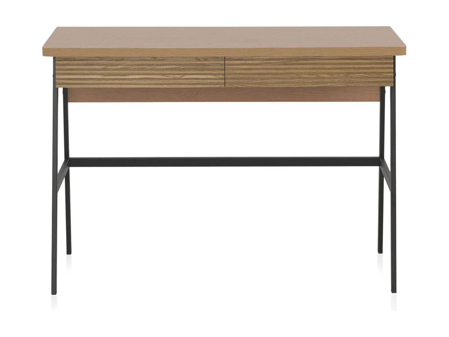 Bureau en placage de frêne naturel avec pieds en métal noir