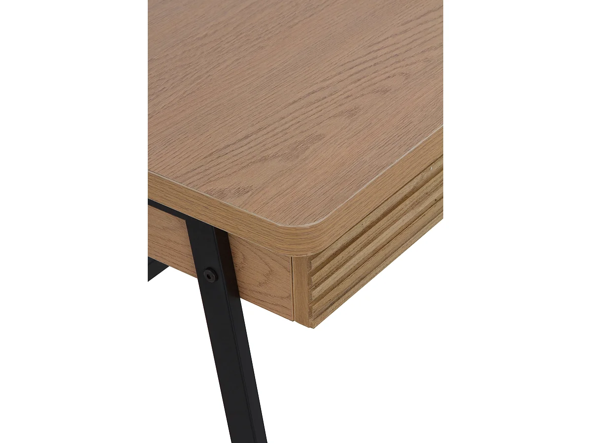 Bureau en placage de frêne naturel avec pieds en métal noir