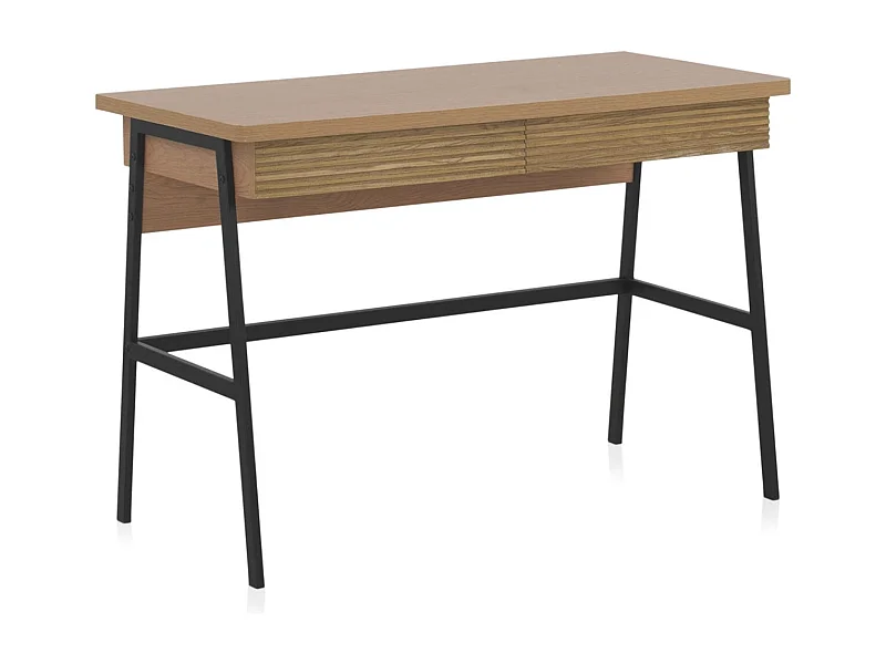 Schreibtisch aus natürlichem Eschenfurnier mit schwarz Metallfüßen