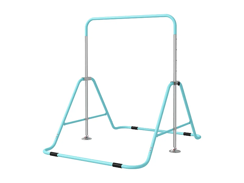 Barre fixe de gymnastique enfant - barre de gymnastique pliable hauteur réglable 4 niv. 88 à 128 cm - acier bleu ciel