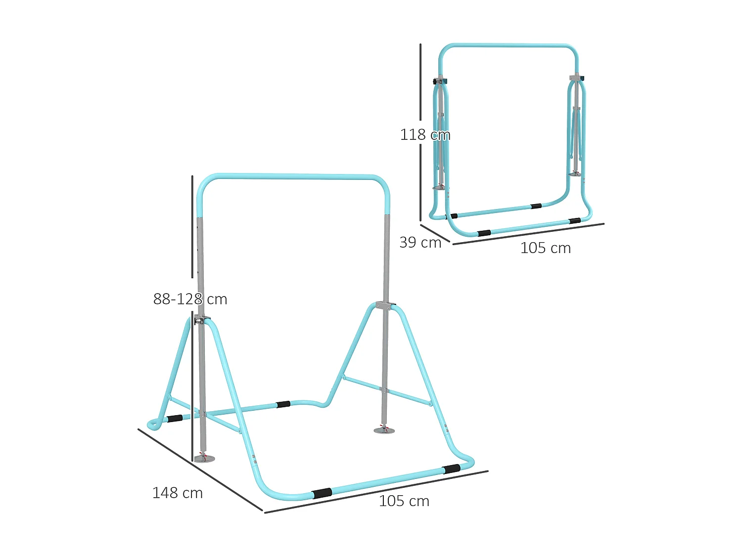 Barre fixe de gymnastique enfant - barre de gymnastique pliable hauteur réglable 4 niv. 88 à 128 cm - acier bleu ciel