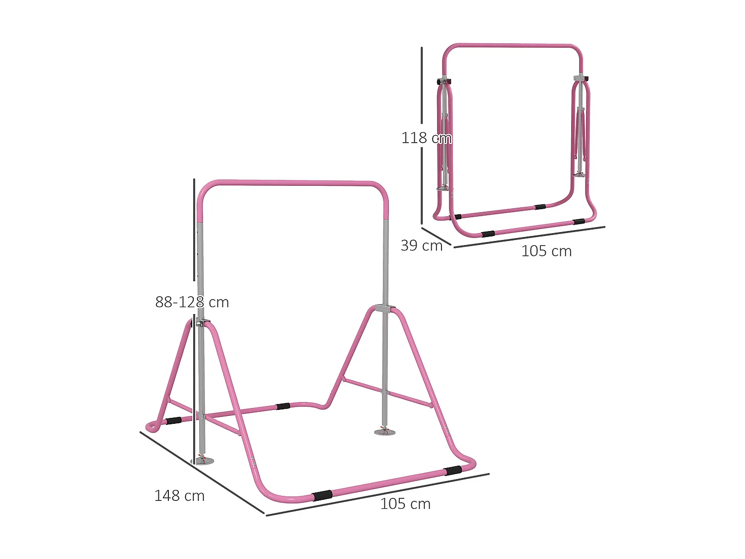 Barre fixe de gymnastique enfant - barre de gymnastique pliable hauteur réglable 4 niv. 88 à 128 cm - acier rose