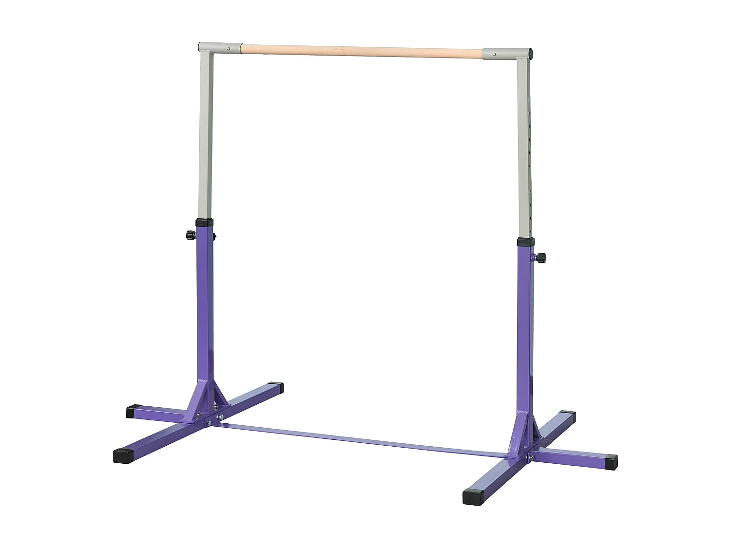 Barre fixe de gymnastique enfant - barre de gymnastique hauteur réglable 13 niveaux 92 à 150 cm - acier violet bois massif hêtre