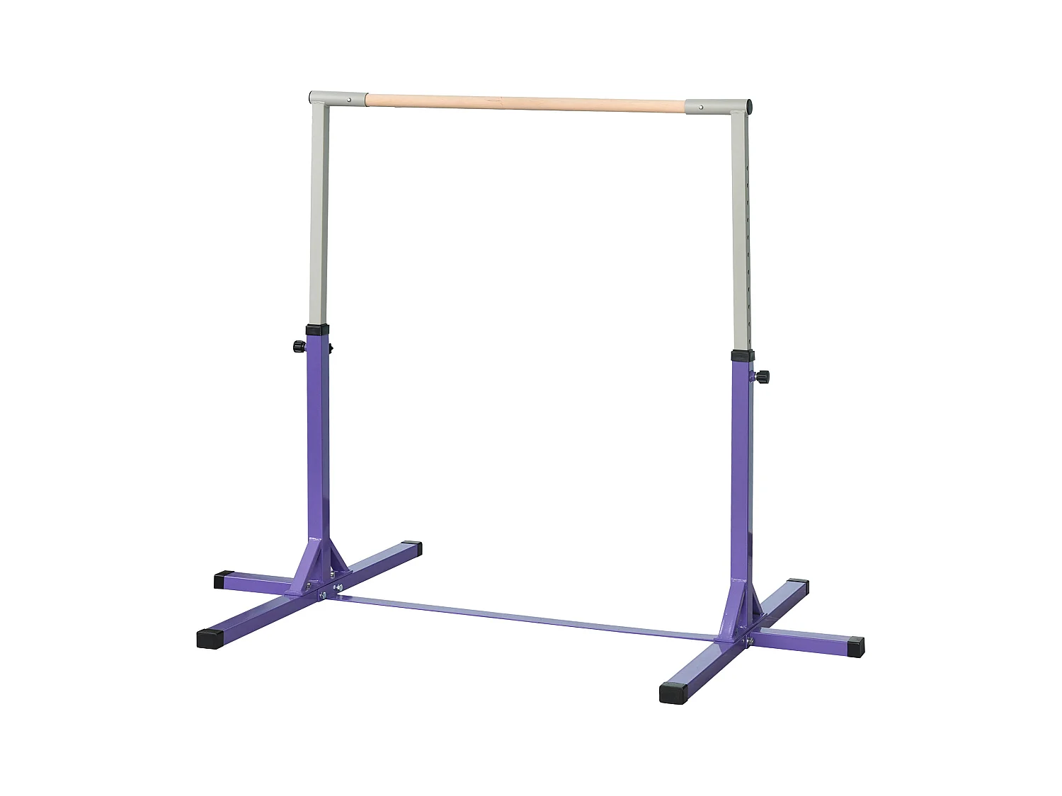 Barre fixe de gymnastique enfant - barre de gymnastique hauteur réglable 13 niveaux 92 à 150 cm - acier violet bois massif hêtre
