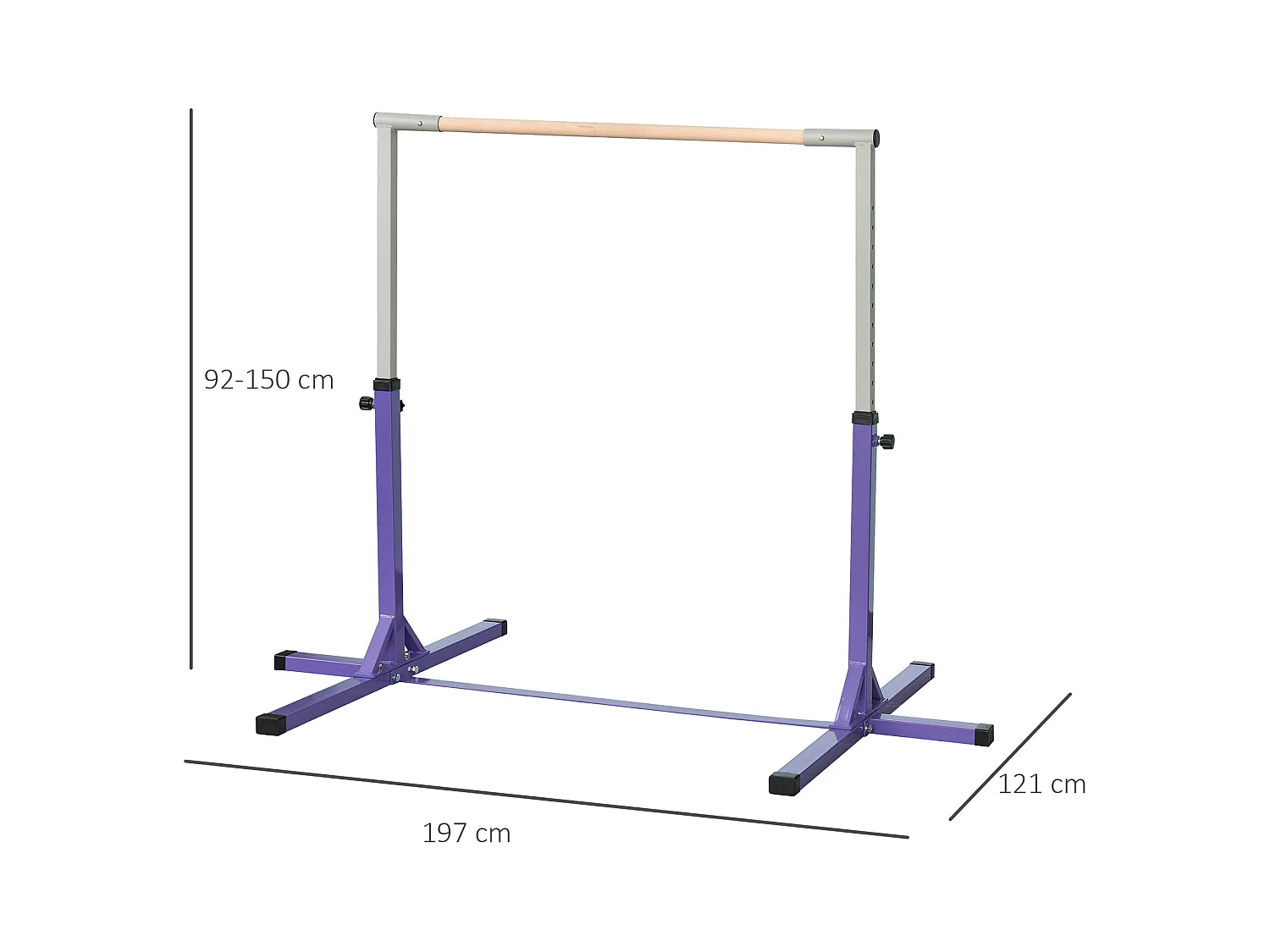 Barre fixe de gymnastique enfant - barre de gymnastique hauteur réglable 13 niveaux 92 à 150 cm - acier violet bois massif hêtre