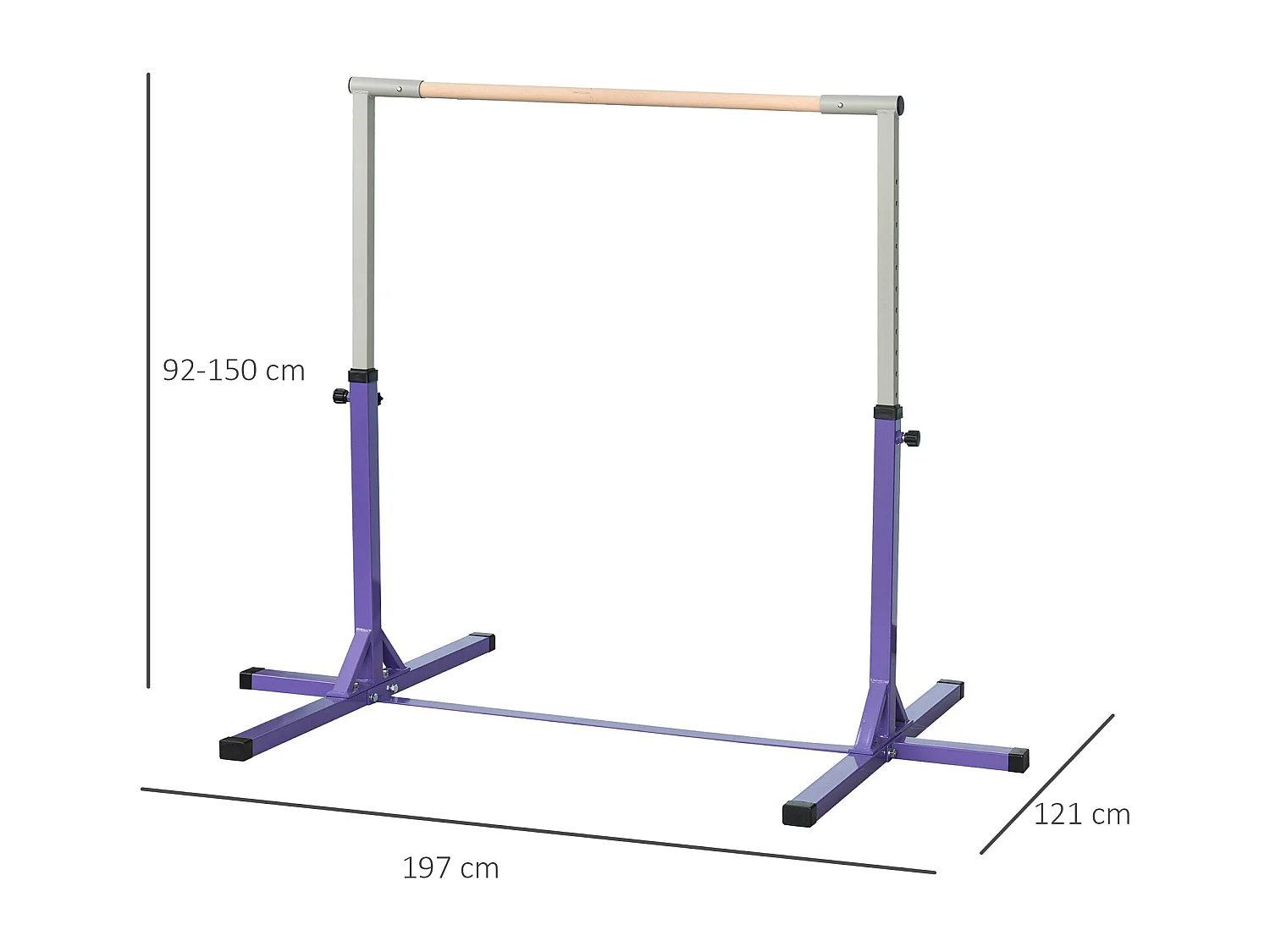 Barre fixe de gymnastique enfant - barre de gymnastique hauteur réglable 13 niveaux 92 à 150 cm - acier violet bois massif hêtre