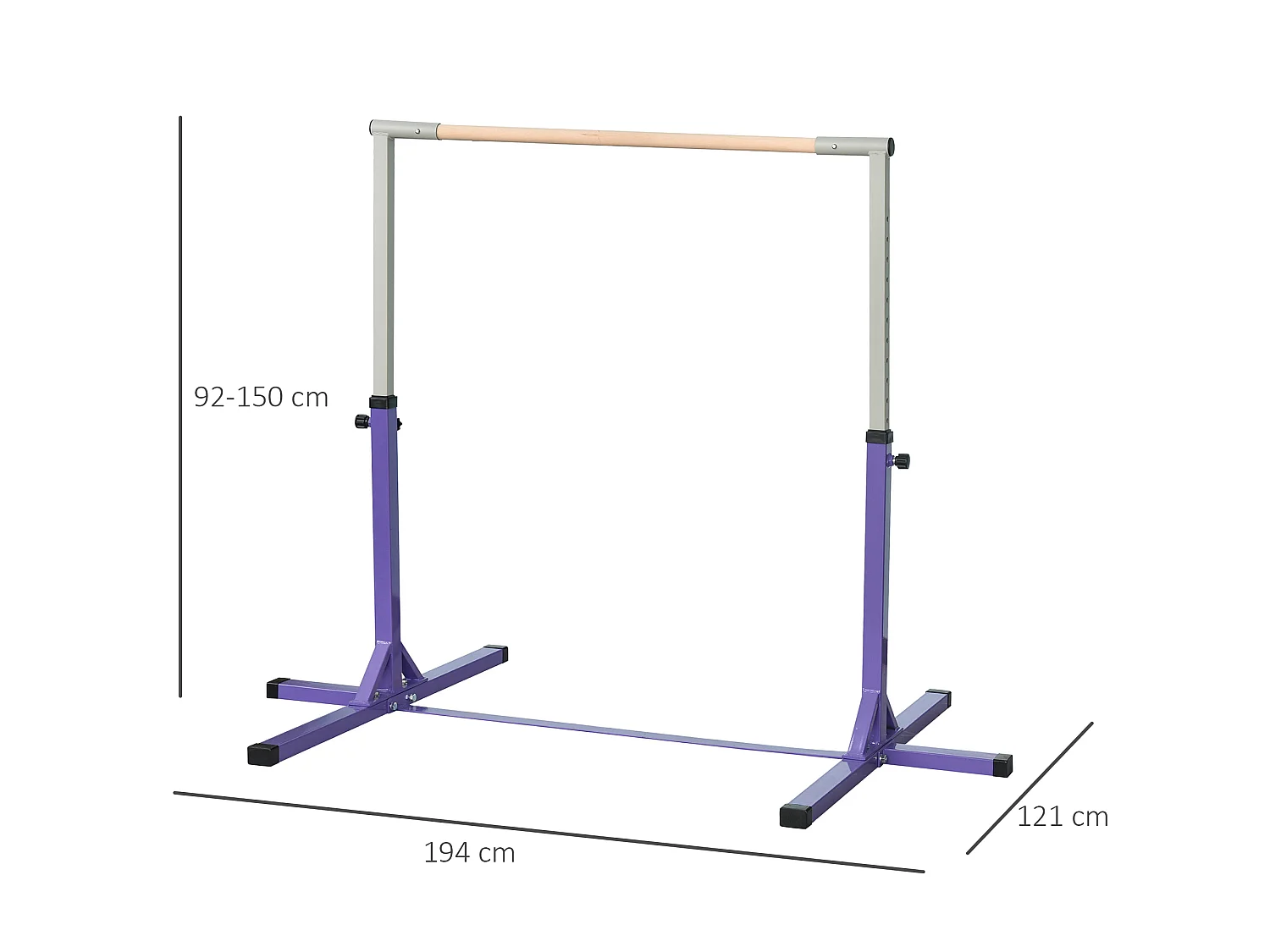 Barre fixe de gymnastique enfant - barre de gymnastique hauteur réglable 13 niveaux 92 à 150 cm - acier violet bois massif hêtre