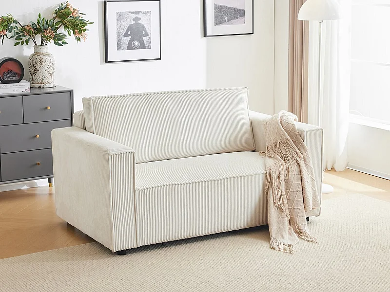 Sofá reto conversível em veludo cotelê "Grenelle" - 2 lugares - Bege, design elegante e confortável