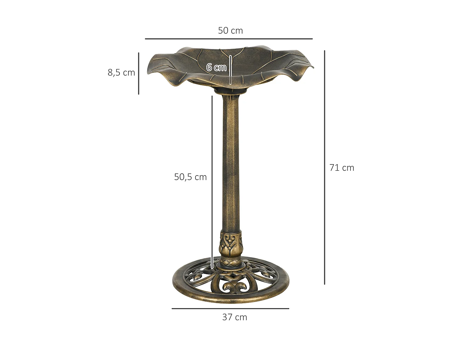 Bain d'oiseaux abreuvoir pour oiseaux mangeoire Ø 50 x 71H cm PP bronze antique
