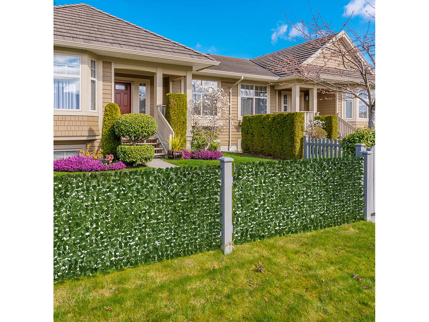 Haie Artificiel lierre Brise-Vue décoration Rouleau 3L x 1,5H m Feuillage réaliste Anti-UV Vert foncé