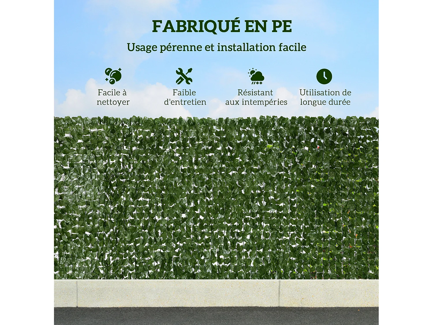 Haie Artificiel lierre Brise-Vue décoration Rouleau 3L x 1,5H m Feuillage réaliste Anti-UV Vert foncé
