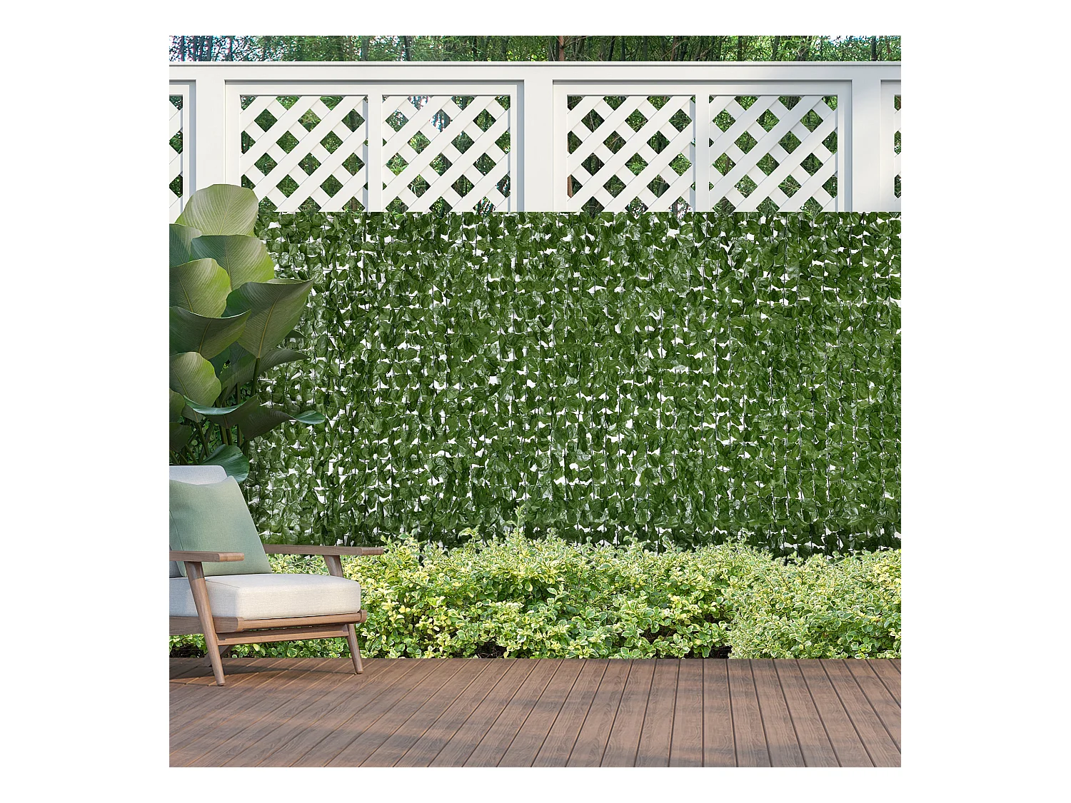 Haie Artificiel lierre Brise-Vue décoration Rouleau 3L x 1,5H m Feuillage réaliste Anti-UV Vert foncé