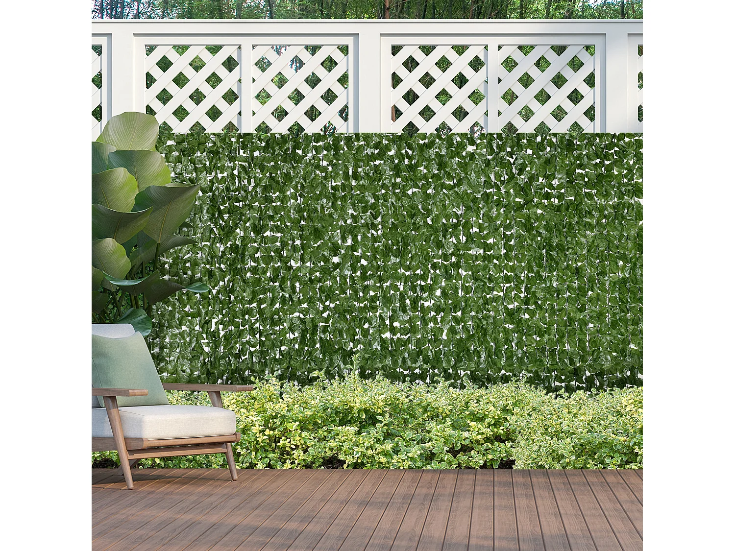 Haie Artificiel lierre Brise-Vue décoration Rouleau 3L x 1,5H m Feuillage réaliste Anti-UV Vert foncé