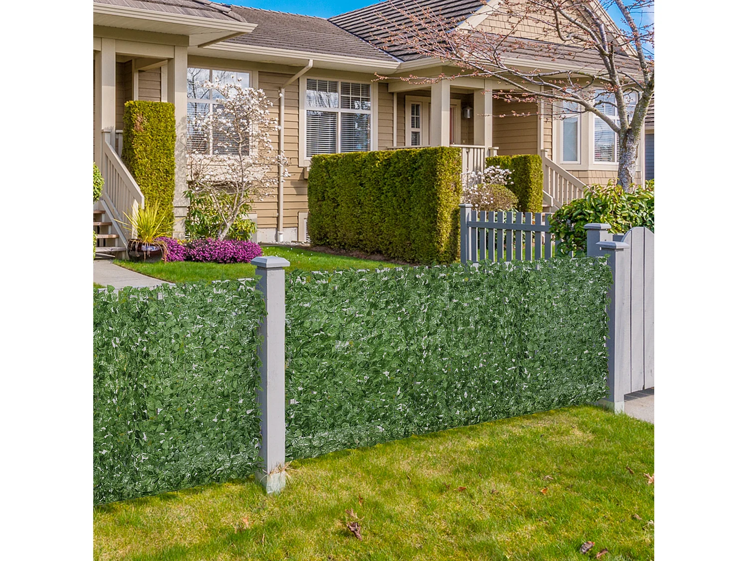 Haie Artificielle Brise-Vue décoration Rouleau 3L x 1H m Feuillage hêtre réaliste Anti-UV, feuilles en soie, Vert foncé