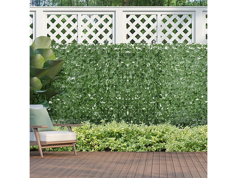 Haie Artificielle Brise-Vue décoration Rouleau 3L x 1H m Feuillage hêtre réaliste Anti-UV, feuilles en soie, Vert foncé