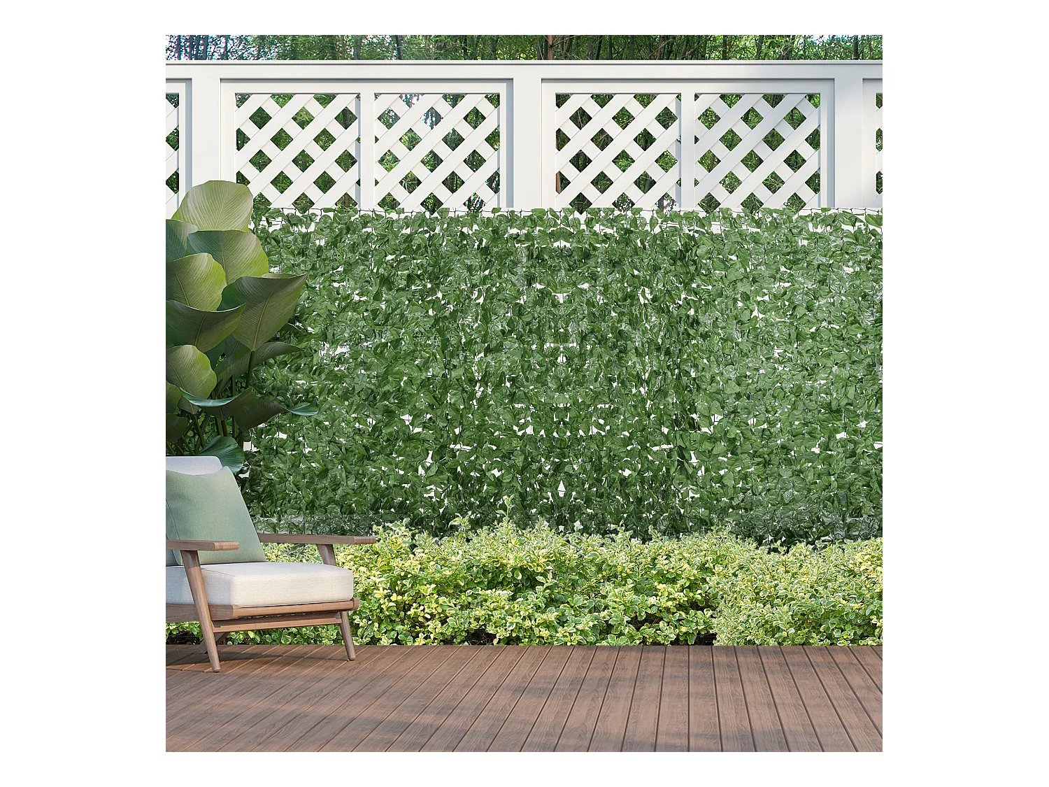 Haie Artificielle Brise-Vue décoration Rouleau 3L x 1,5H m Feuillage hêtre réaliste Anti-UV, feuilles en soie, Vert foncé
