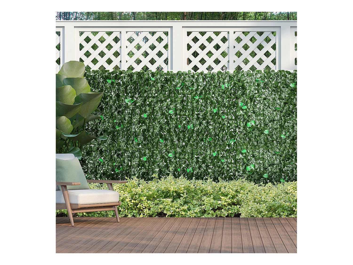 Haie artificielle lierre brise-vue rouleau dim. 3L x 1H m feuillage réaliste anti-UV vert