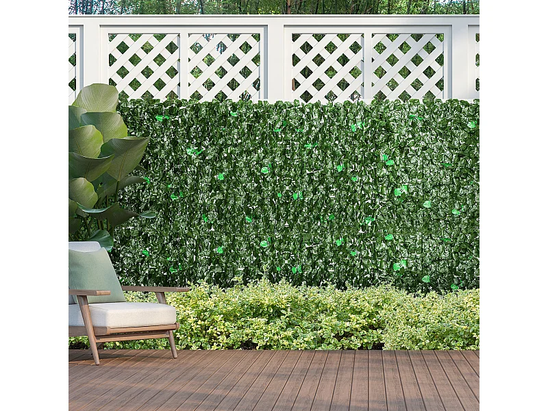 Haie artificielle lierre brise-vue rouleau dim. 3L x 1H m feuillage réaliste anti-UV vert