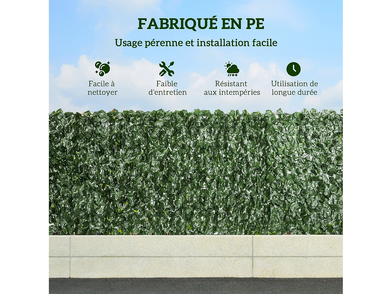 Haie Artificiel Brise-Vue décoration Rouleau 3L x 1H m Feuillage réaliste Anti-UV Vert Foncé