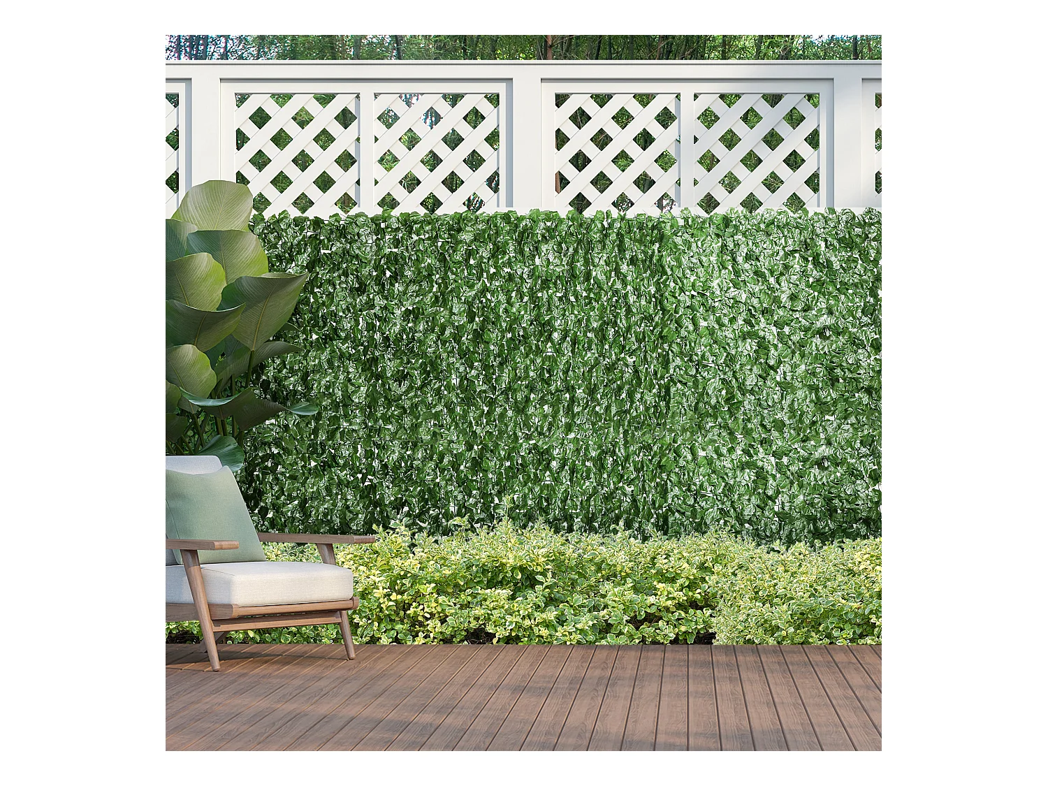 Haie Artificiel Brise-Vue décoration Rouleau 3L x 1H m Feuillage réaliste Anti-UV Vert Foncé
