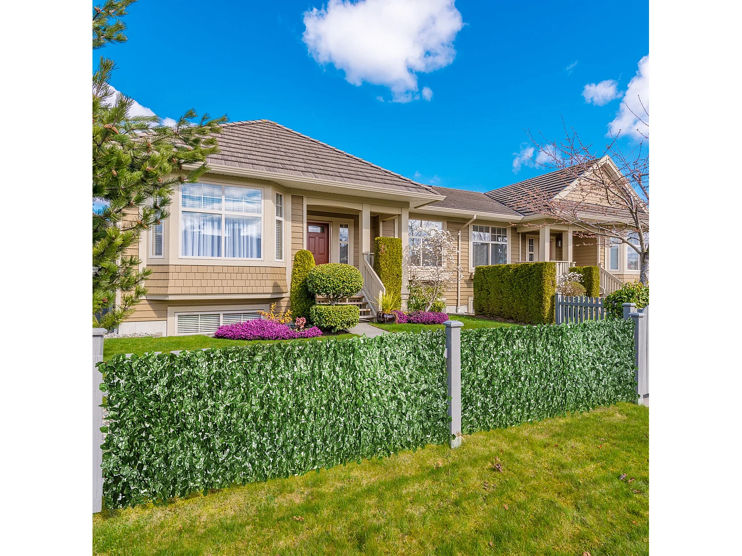 Haie Artificiel Brise-Vue décoration Rouleau 3L x 1H m Feuillage réaliste Anti-UV Vert Foncé