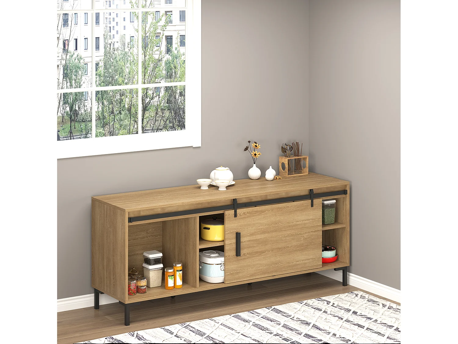 Kit de porte coulissante système galandage porte ép. 35-45/40-45 mm longueur totale rail 2 m charge max. 20 Kg acier au carbone noir