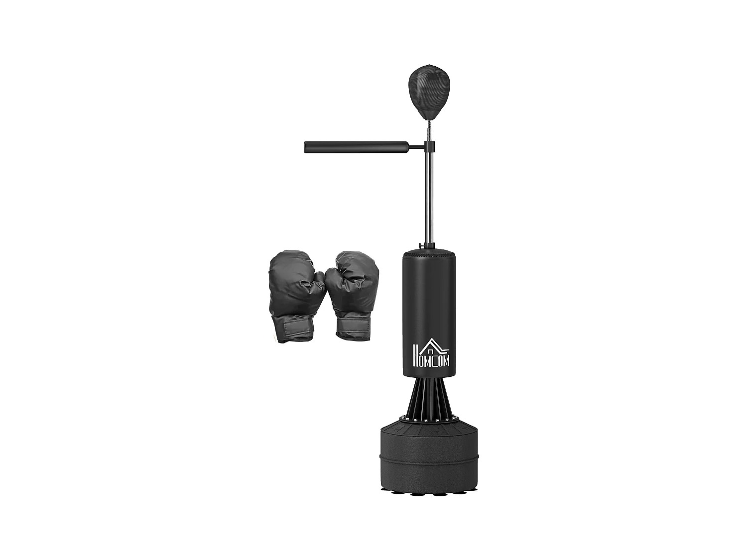 Sac de frappe boxe autoportant punching ball brunier 3 en 1 revêtement synthétique dim. 88L x 48l x 155-205H cm noir