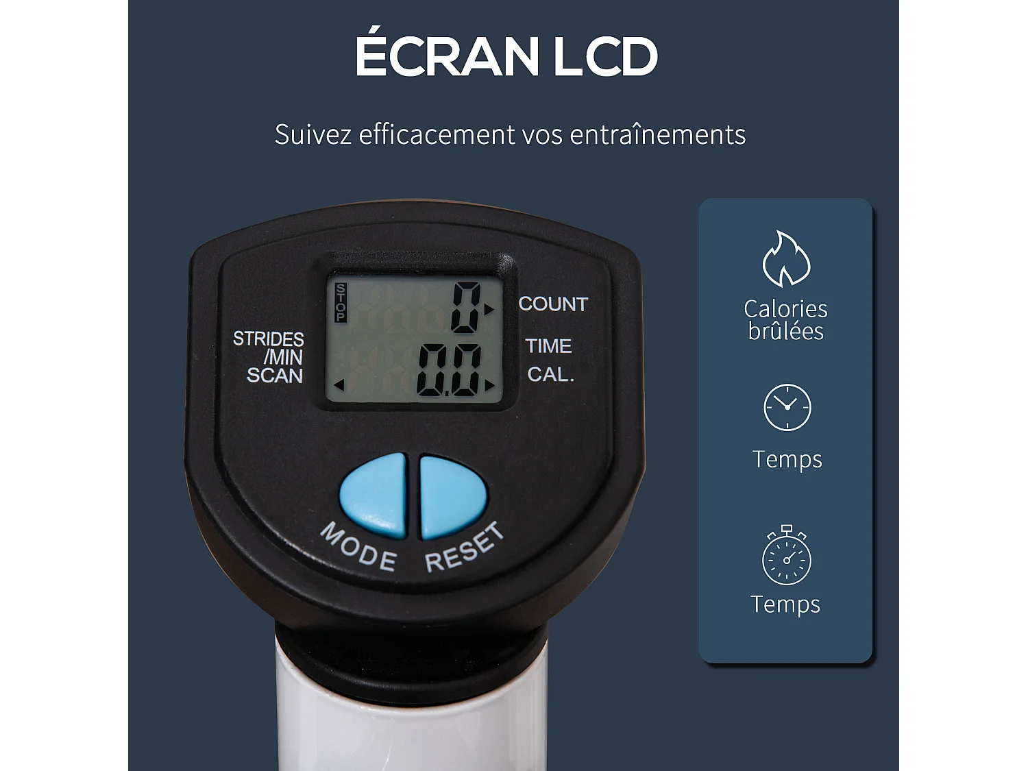 Stepper Fitness avec guidon ergonomique - écran LCD multifonction - résistance réglable - acier blanc bleu noir