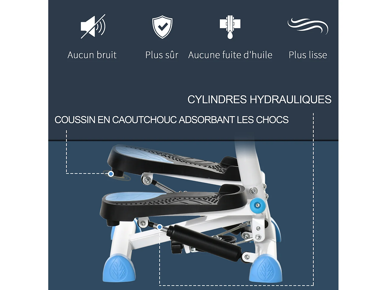 Stepper Fitness avec guidon ergonomique - écran LCD multifonction - résistance réglable - acier blanc bleu noir