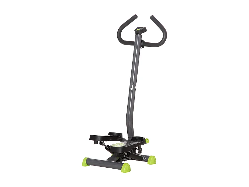 Stepper Fitness avec guidon ergonomique - écran LCD multifonction - résistance réglable - acier gris vert noir
