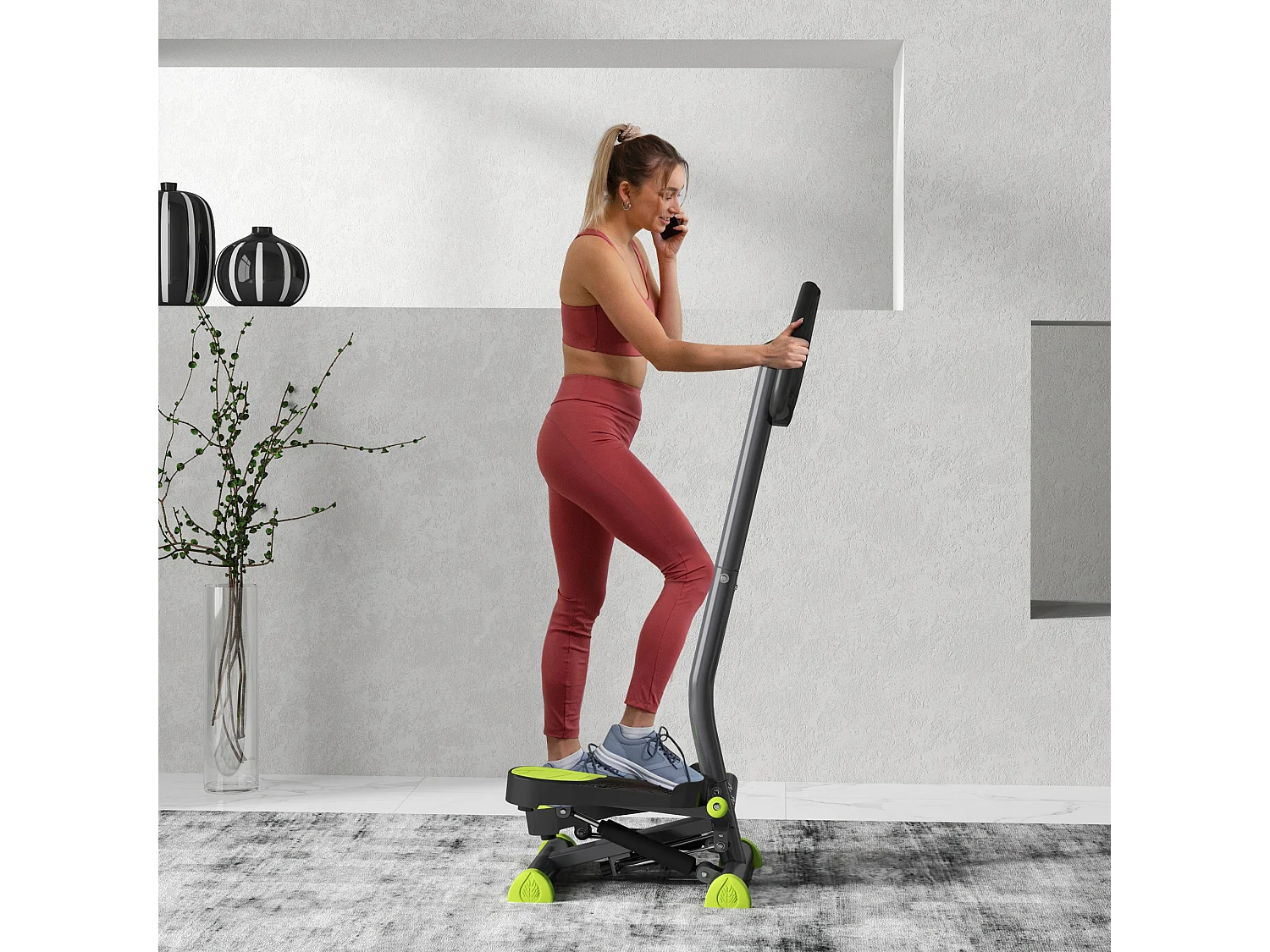 Stepper Fitness avec guidon ergonomique - écran LCD multifonction - résistance réglable - acier gris vert noir
