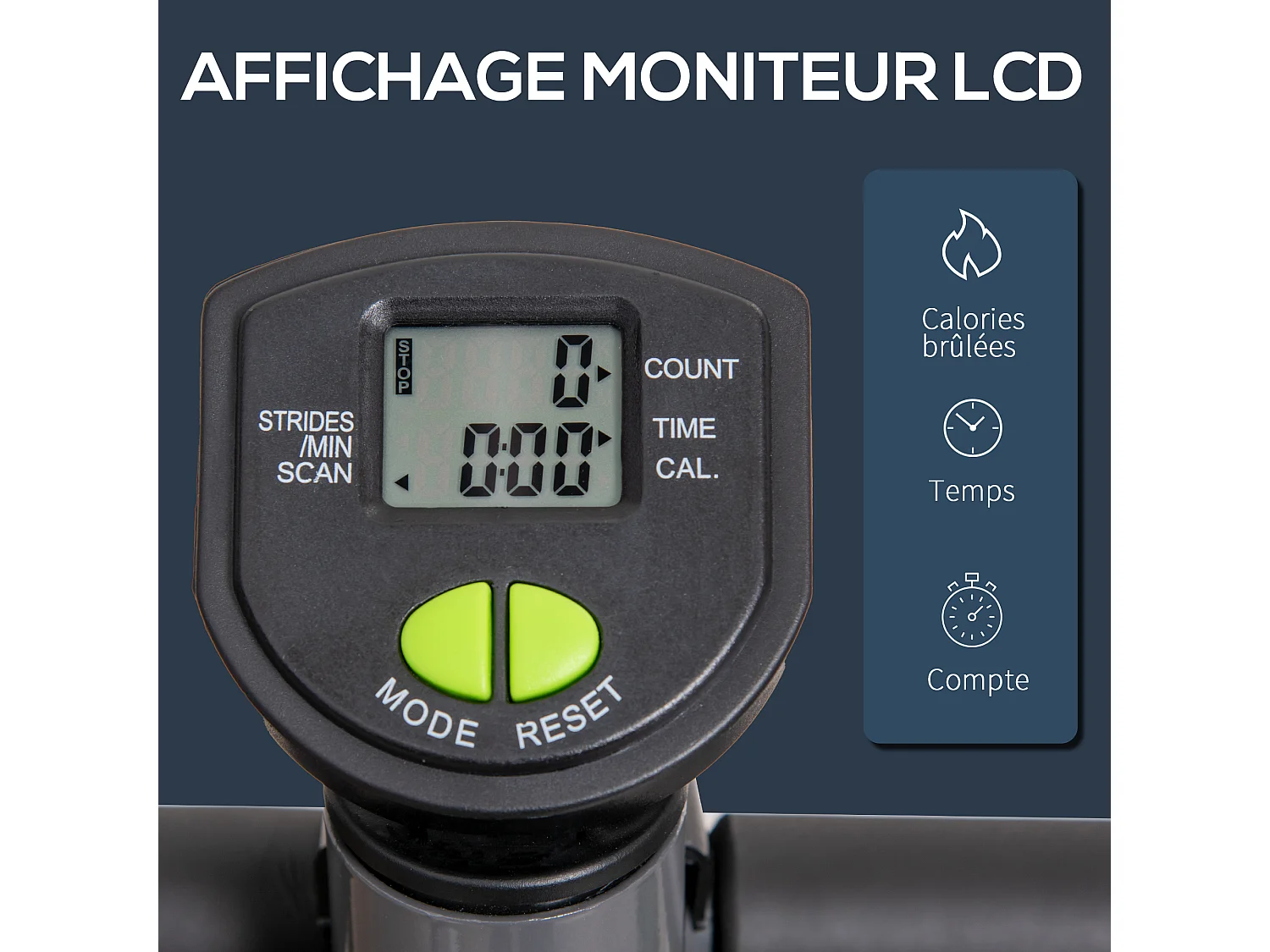 Stepper Fitness avec guidon ergonomique - écran LCD multifonction - résistance réglable - acier gris vert noir