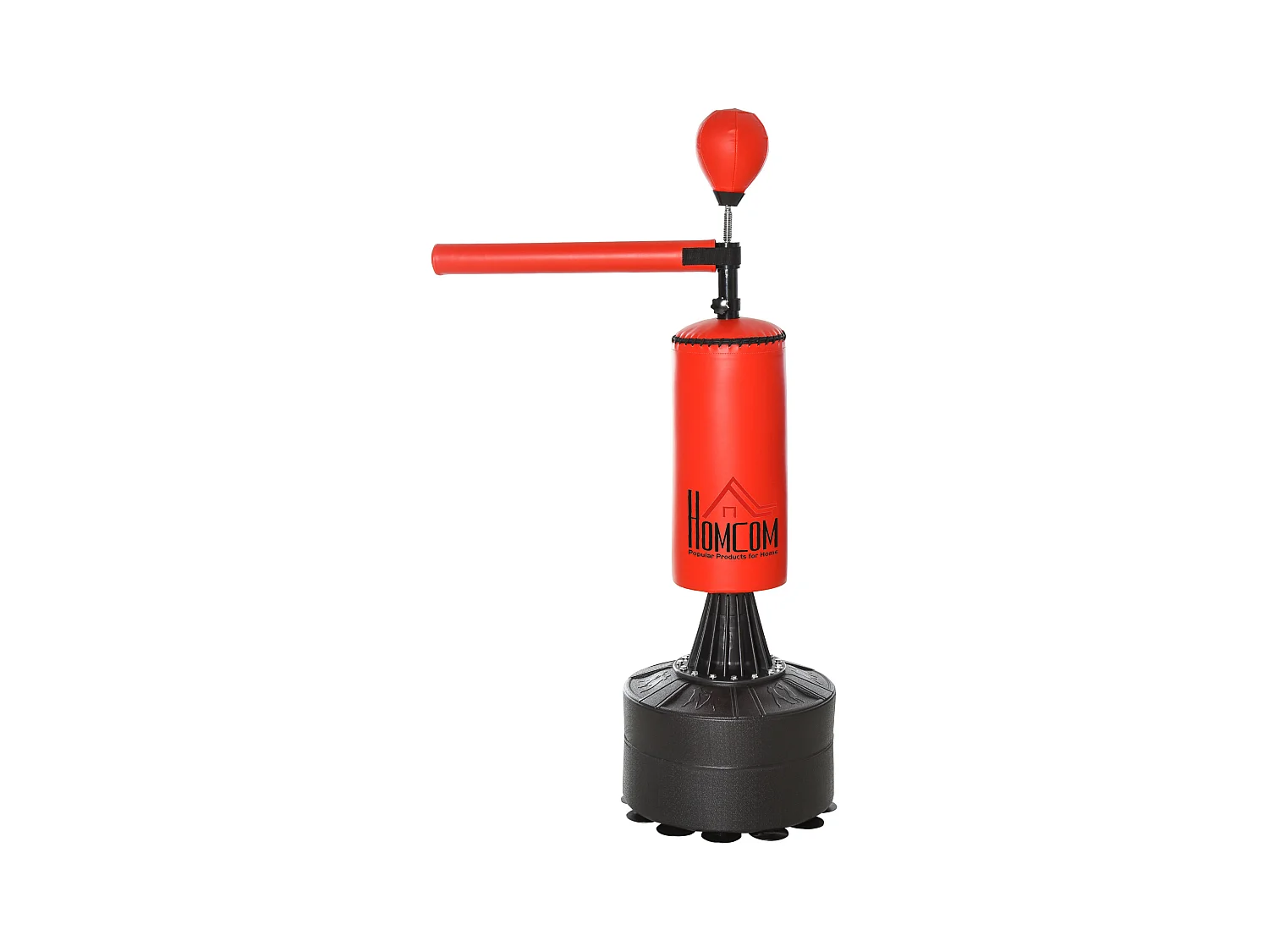 Sac de frappe boxe autoportant punching ball brunier 3 en 1 revêtement synthétique dim. 88L x 48l x 155-205H cm rouge noir