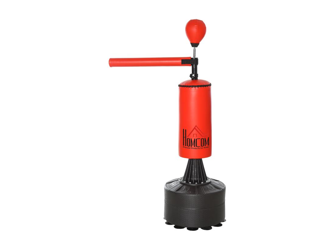 vente unique Sac de frappe boxe autoportant punching ball brunier 3 en 1 revêtement synthétique dim. 88L x 48l x 155-205H cm rouge noir