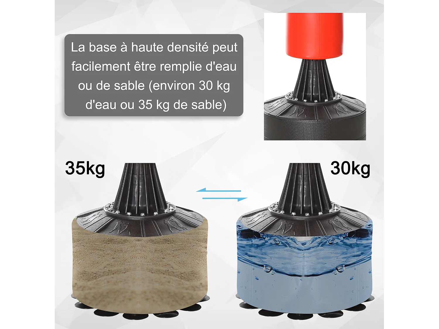 Sac de frappe boxe autoportant punching ball brunier 3 en 1 revêtement synthétique dim. 88L x 48l x 155-205H cm rouge noir