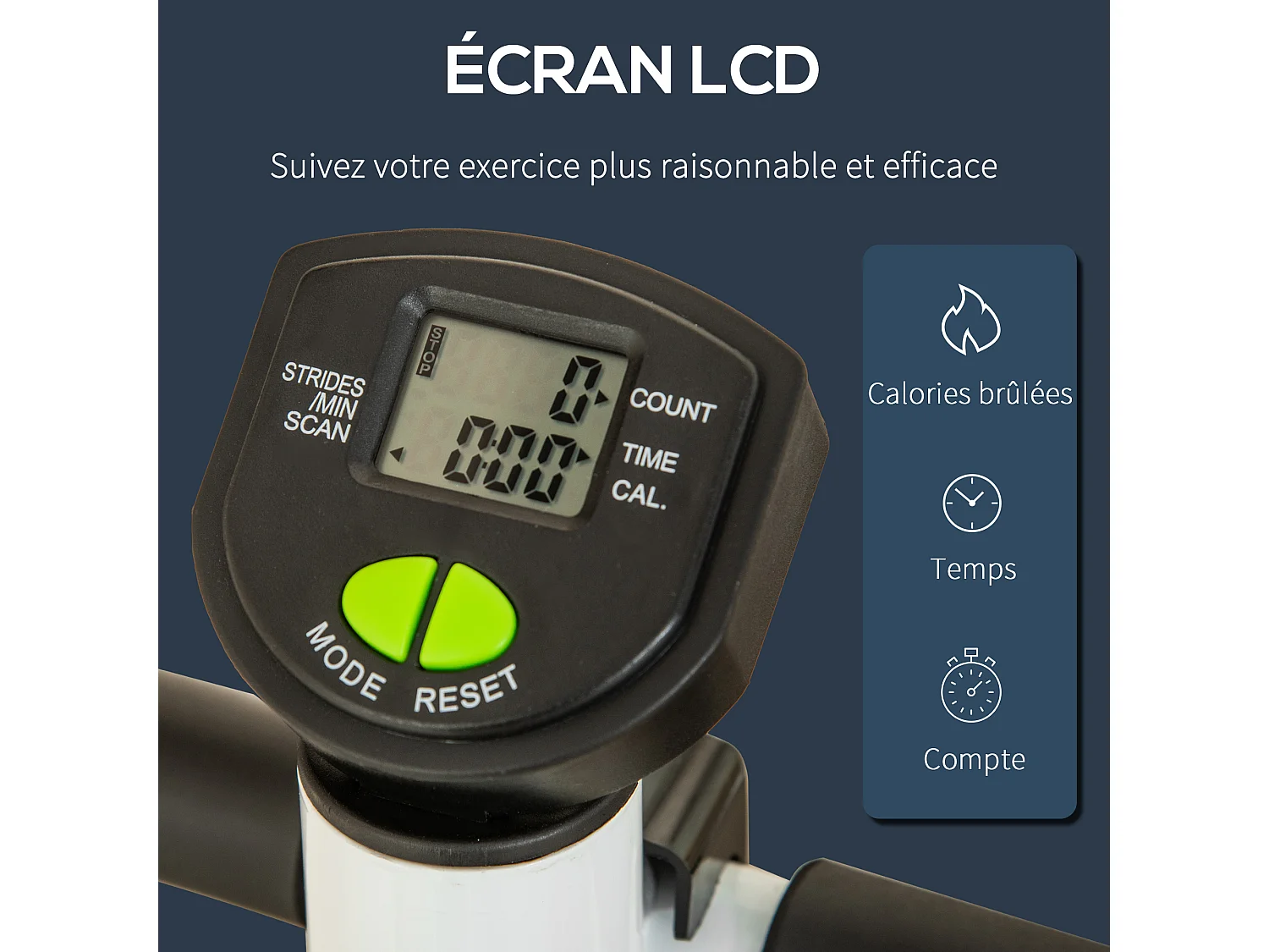 Stepper Fitness avec guidon ergonomique - écran LCD multifonction - résistance réglable - acier blanc vert noir