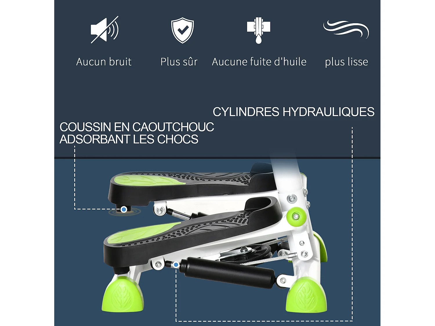 Stepper Fitness avec guidon ergonomique - écran LCD multifonction - résistance réglable - acier blanc vert noir