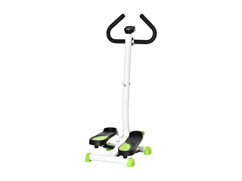 Stepper Fitness avec guidon ergonomique - écran LCD multifonction - résistance réglable - acier blanc vert noir