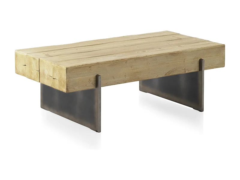 Couchtisch aus furniertem Fichtenholz mit metallfarbenen Beinen