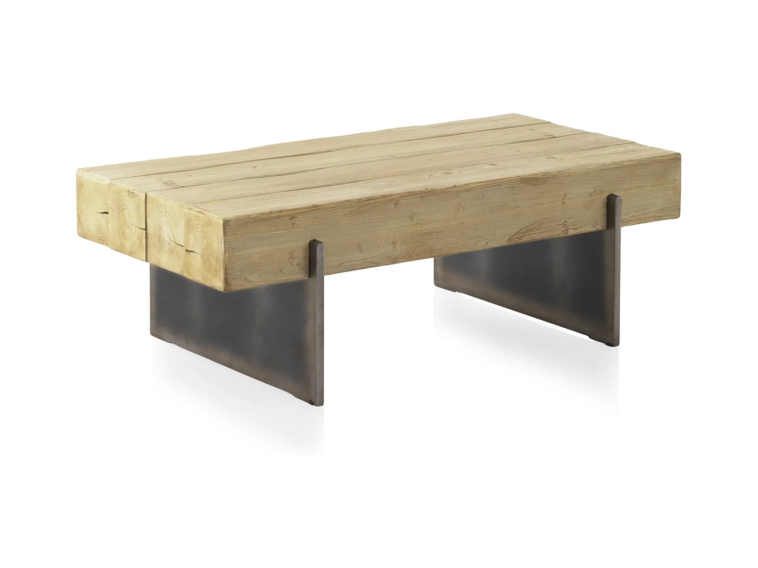 Table basse plaquée en sapin avec pieds laqués en couleur métallique