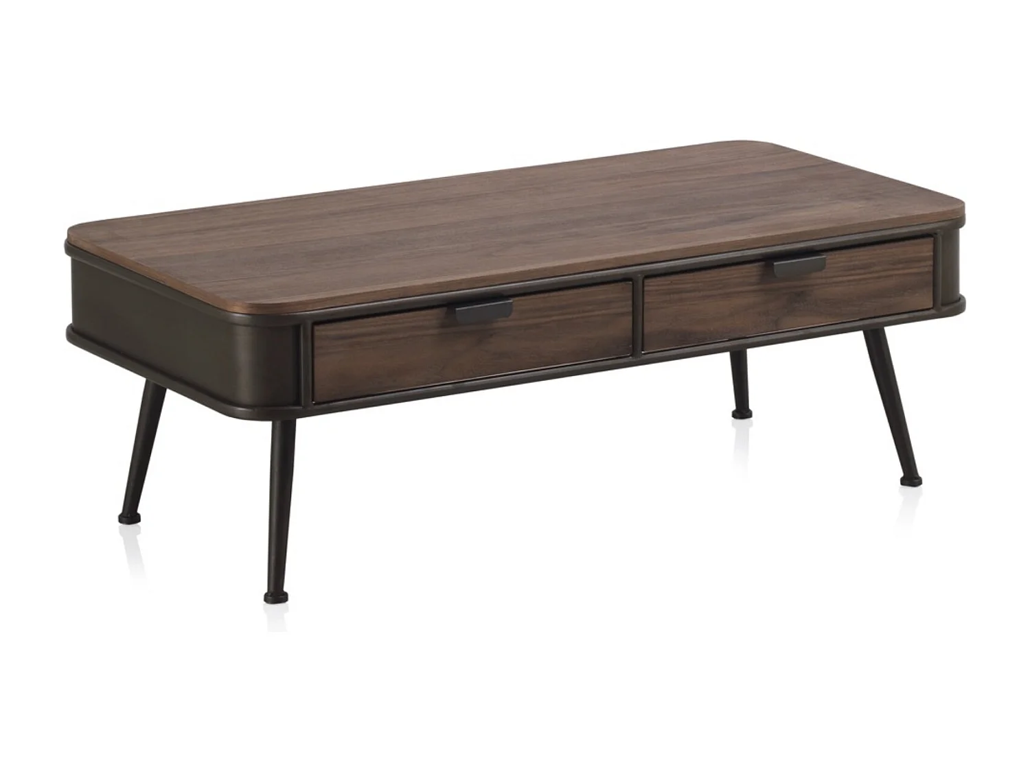 Couchtisch aus Metall mit Platte und 2 Holzschubladen