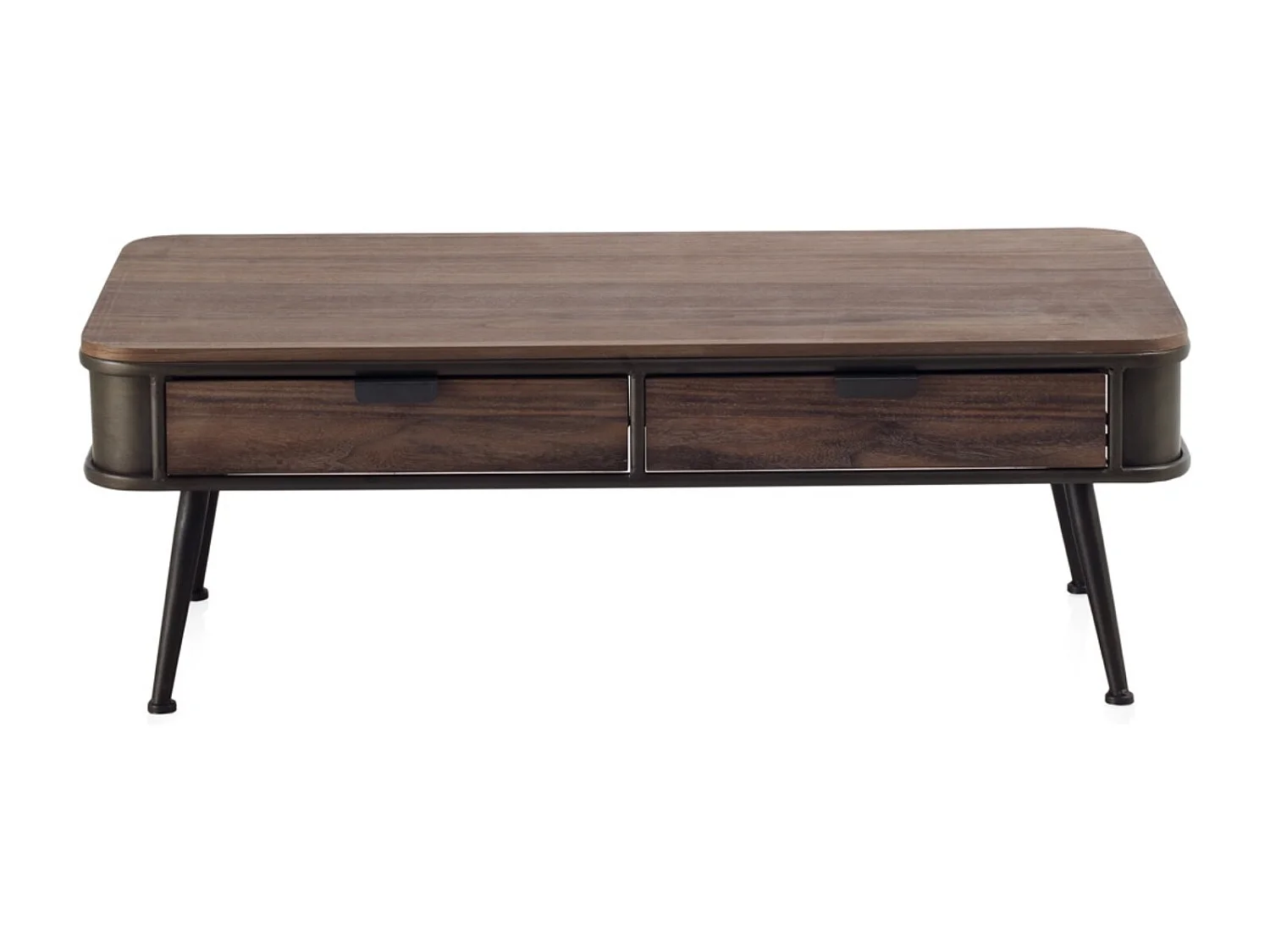 Couchtisch aus Metall mit Platte und 2 Holzschubladen