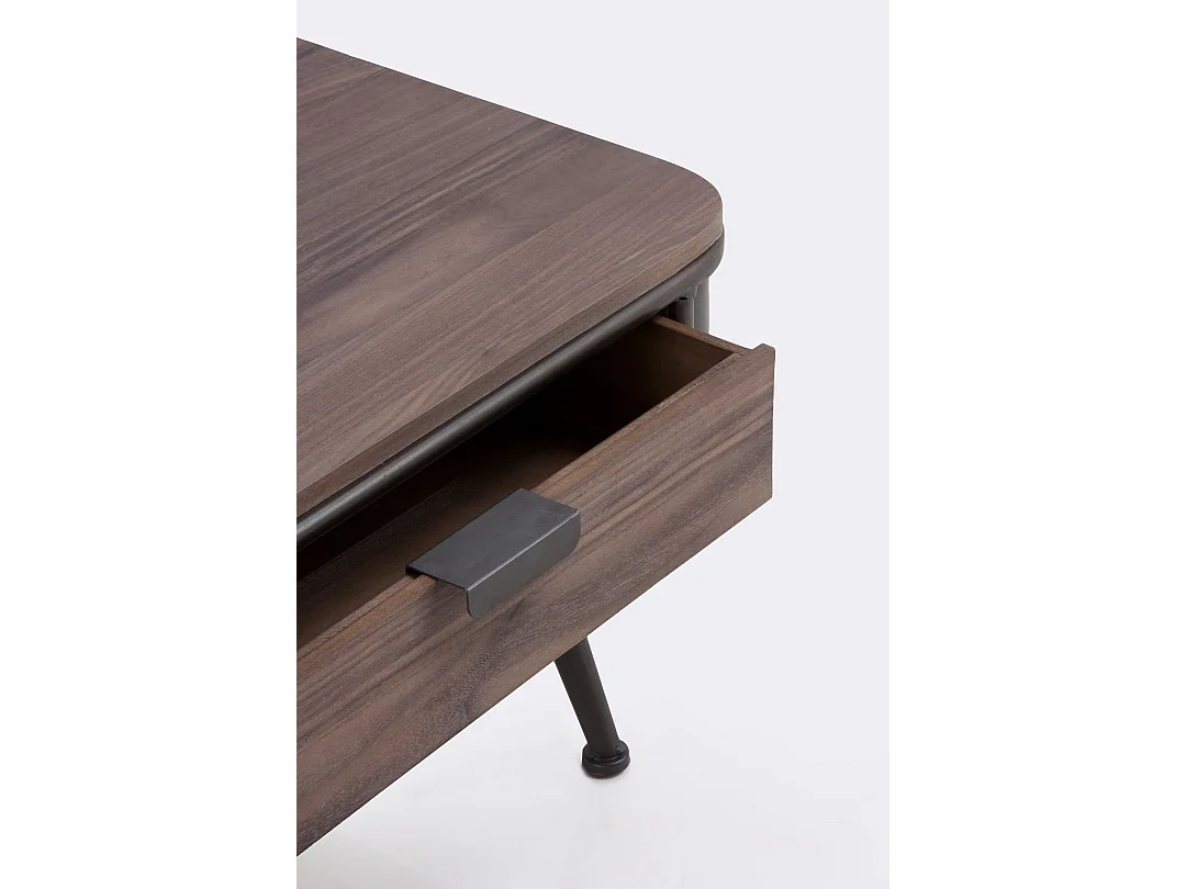 Tavolino in metallo con piano e 2 cassetti in legno