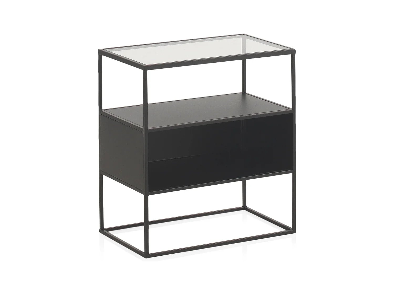 Table basse en métal noir avec plateau en verre