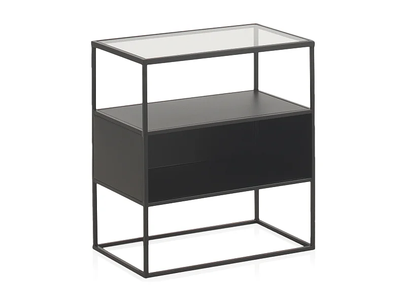 schwarz Metall-Couchtisch mit Glasplatte