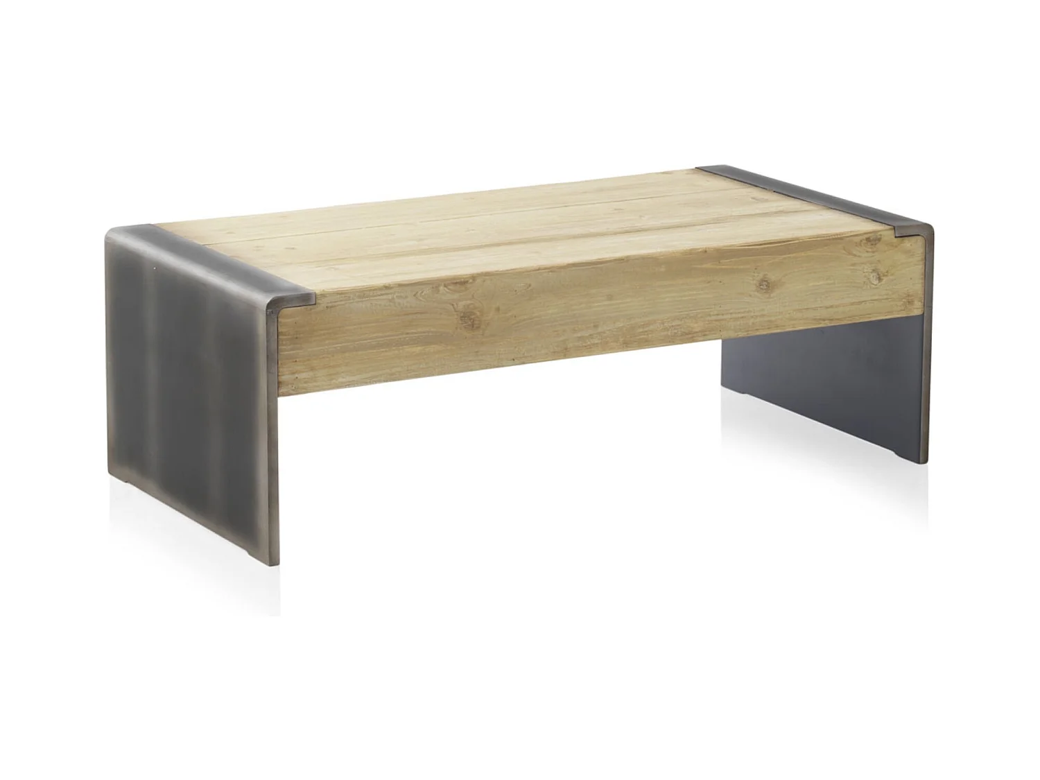 Table basse plaquée sapin et côtés laqués couleur métallique
