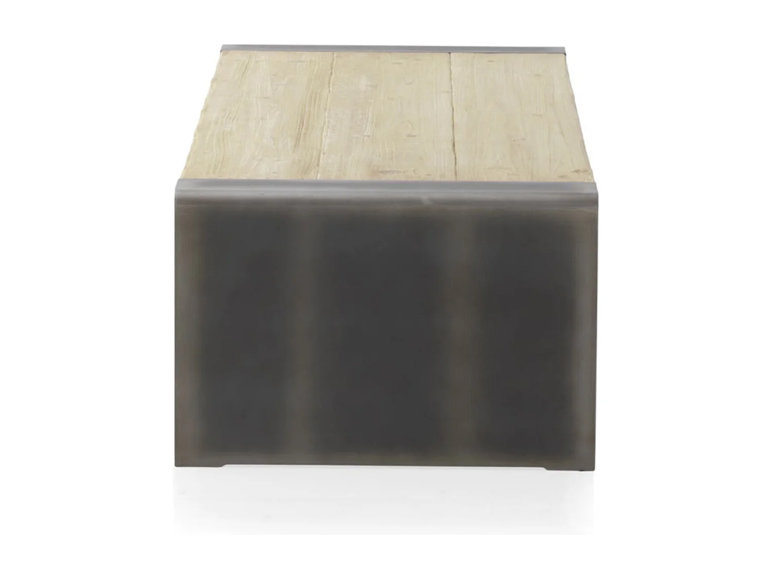 Table basse plaquée sapin et côtés laqués couleur métallique